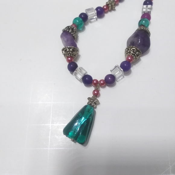 Pink, Green & Purple Beaded Necklace - Picture 2 of 9